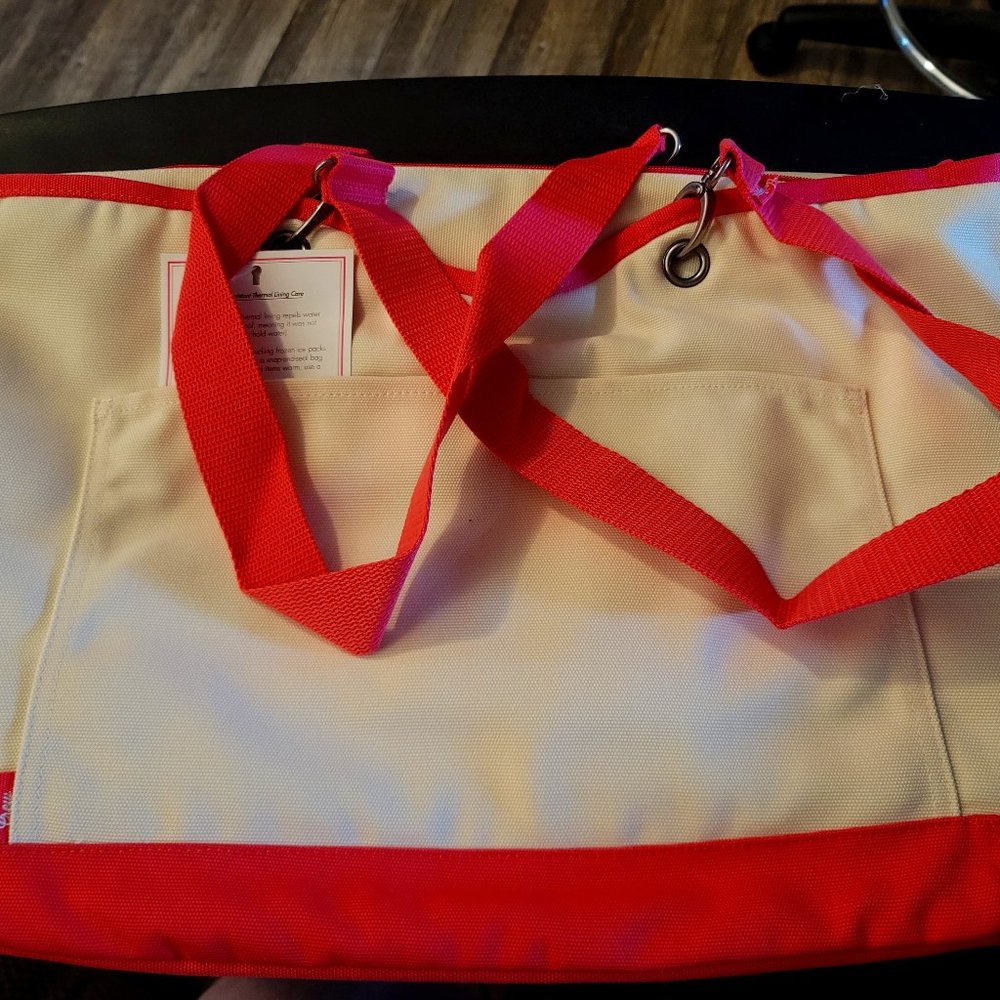 Thirty-One Canvas Crew Thermal Tote in Natural w/Coral